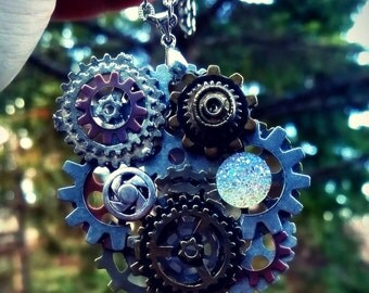 Iridescent Steampunk Gear Pendant