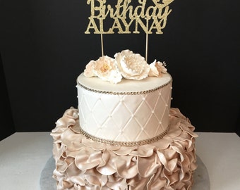 Any Number! Gold Glitter Personalized One Cake Topper, 1st Birthday Cake topper, First birthday cake topper, Happy Birthday Cake Topper