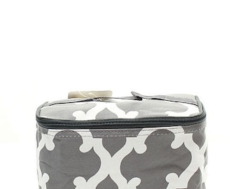 Monogrammed Gray Quatrefoil Cosmetic Bag- Personalized Gift-Monogram Cosmetic Bag-Personalized Makeup Bag-Embroidered Cosmetic Bag