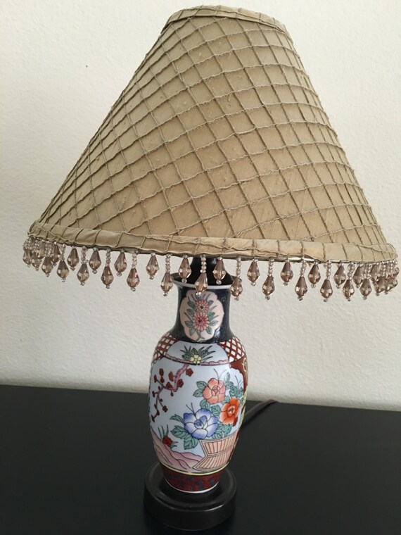 Lamp Small Vintage Asian Table Lamp with Custom Silk Shade