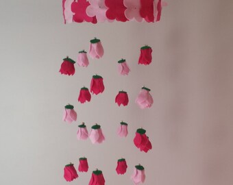 Felt Flower Mobile- Pearl Accents- Pink and Green
