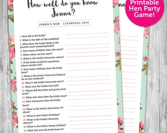How Well Do You Know The Bride Game - Personalised Hen Party Game - Pink - Bachelorette Party Game - Vintage Floral Range
