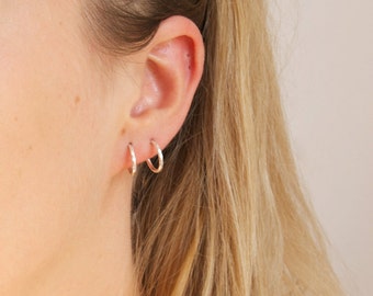 Tiny silver hoops - tiny hoops - hammered silver hoops - silver hoop earrings - thin silver hoops - cartilage hoops - small - A14531
