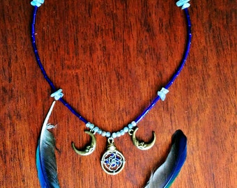 Dream Catcher Necklace | Labradorite Jewellery | Triple Moon Goddess | Moon Phase Pendant | Wicca Pagan Gift For Her | Discreet Day Collar