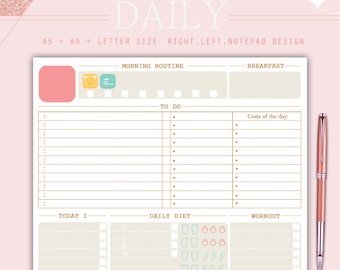 DAILY PLANNER, daily planner inserts 2017, to do list, A5 planner inserts, A4 planner inserts, Letter size planner, student planner, pdf