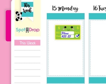 Kawaii Pay Bills Stickers, Bill Reminder Stickers, Kawaii Stickers, Functional Planner Stickers