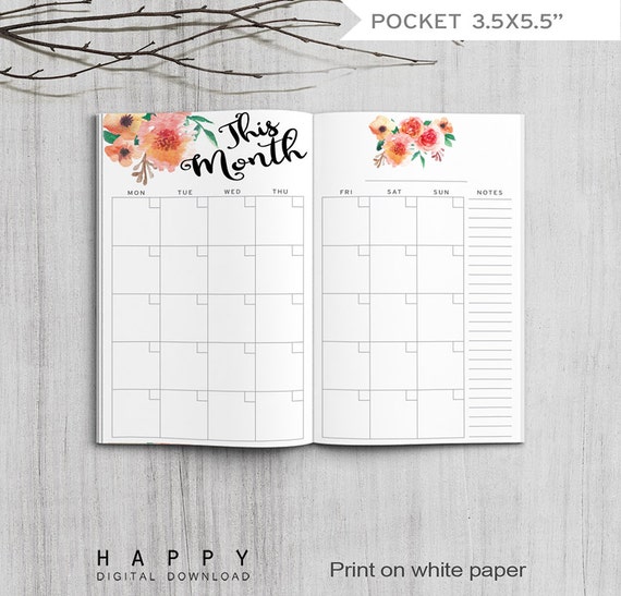 Printable Monthly Planner Pocket Size Monthly Planner
