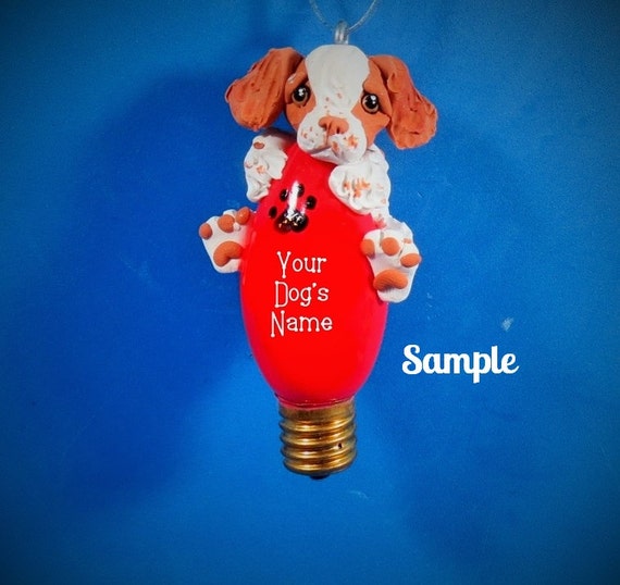 Brittany Spaniel Dog Christmas Light Bulb Ornament Sally's