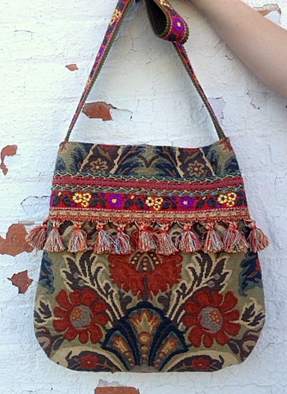 Tapestry boho bag in orange by Justbepurses on Etsy