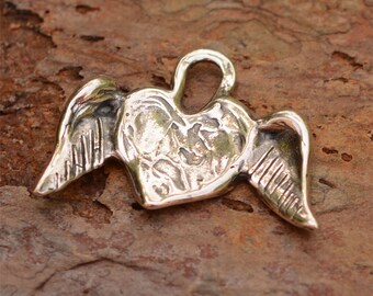 Artisan Winged Heart Charm in Sterling Silver, H-147