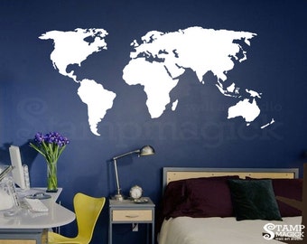 World Map Wall Decal for Home or Office - chalkboard white chalk board dry erase vinyl wall art sticker continents countries - K135W
