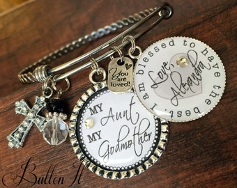 Godmother gift, Aunt gift, charm bracelet, BANGLE bracelet, Custom jewelry, PERSONALIZED jewelry, blessed, cross charm, Baptism gift