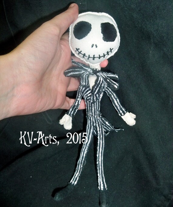 Last HANDMADE Mini Jack Skellington Doll. Poseable Plushie.