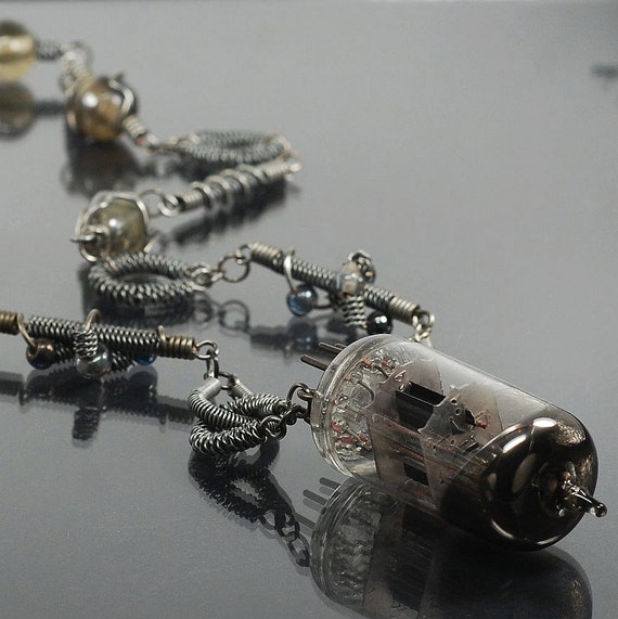 Steampunk Wirework Necklace with Vacuum Tube Pendant