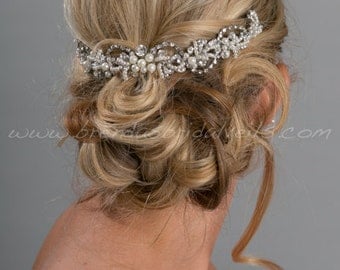 Bridal Hair Swag, Pearl and Rhinestone Headpiece, Wedding Hair Vine - Konchessa