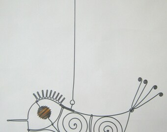 Bird Art, Amber Brown - Eyed Wire Bird, Window Hanging