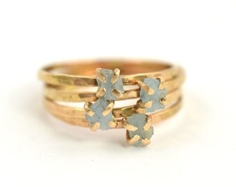 Raw Aquamarine Ring, Gold Gemstone Ring, March Birthstone Ring