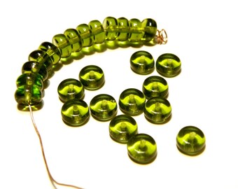 20% OFF -- DESTASH - 50 Dark Olive Green Glass Heishi Beads - 5 mm -- LOT 3C