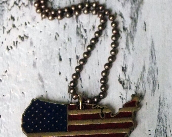 American Flag Rustic Brass Ball Chain Necklace American Pride Olympic Spirit USA Necklace Antique Hippie Bohemian Layer Style Jewelry