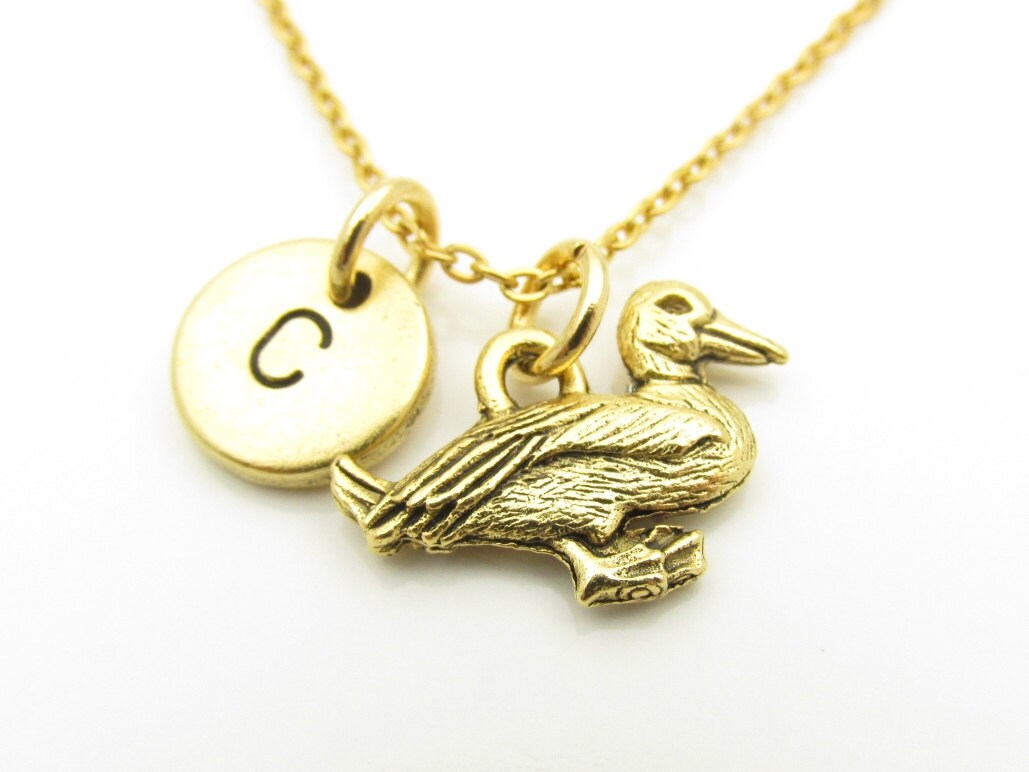 Duck Necklace Duck Charm Necklace Antique Gold Duck