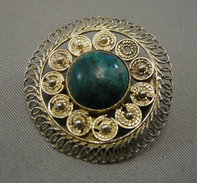 ISRAEL Sterling Jewelry 925 Vermeil Filligree Brooch Pin