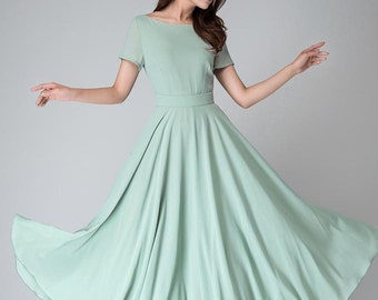 Bridesmaid dress, swing dress, fit and flare dress, vintage style dress, green dress, chiffon dress, wedding dress, made to order 1521