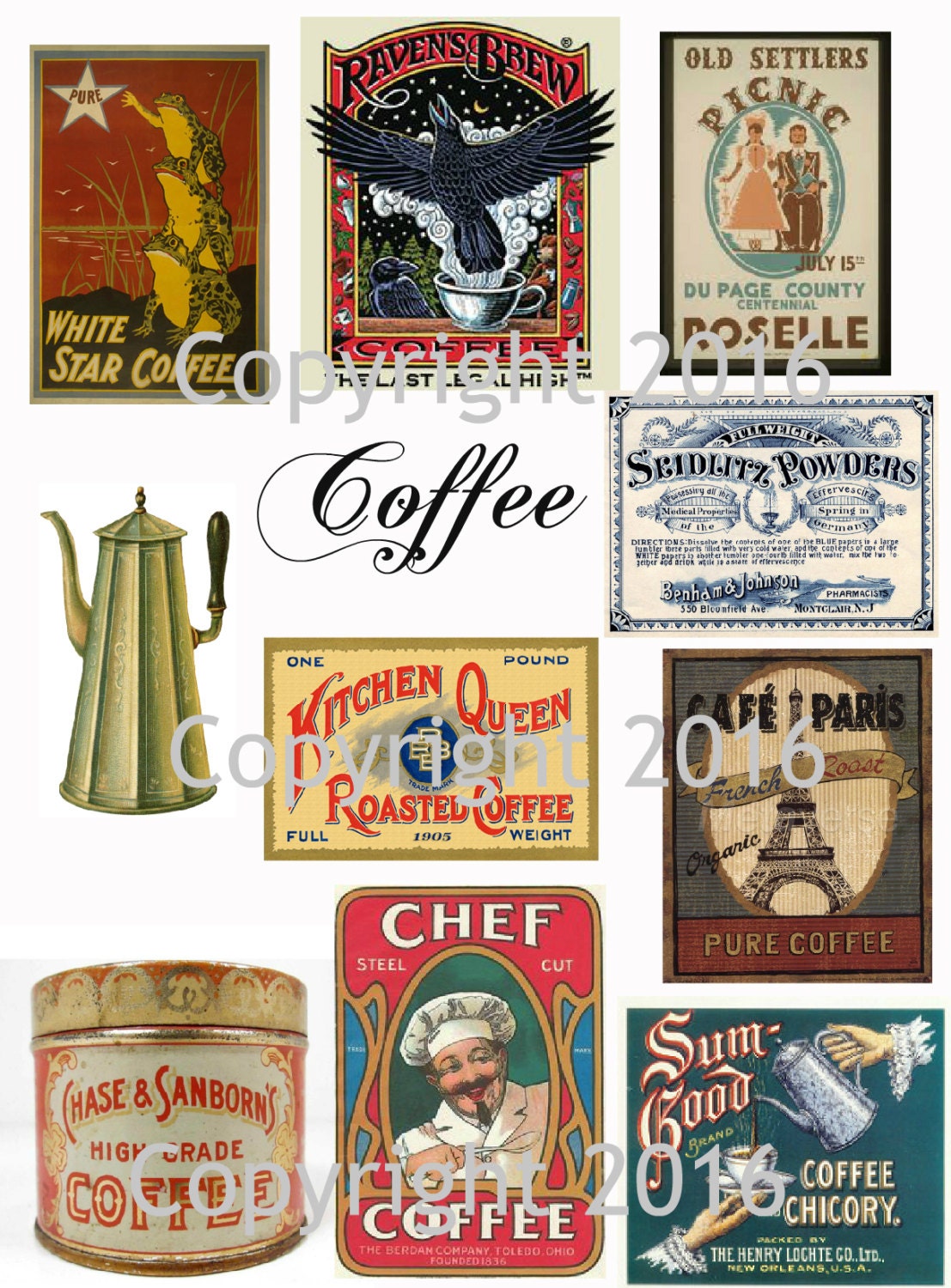 Printable Vintage Ephemera Coffee Labels Collage by TreeofLifeEnt