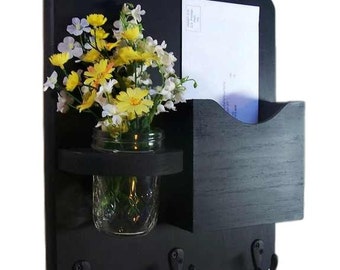 Mail Organizer - Mail and Key Holder - Letter Holder - Key Hooks - Jar Vase - Organizer
