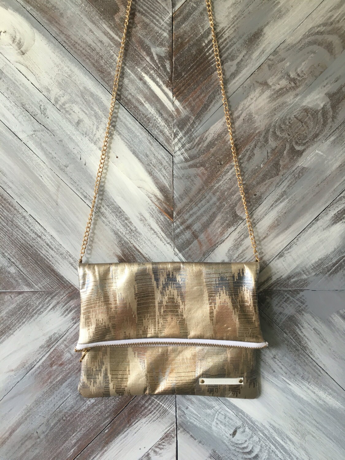 Gold & Silver Leather Clutch Kennedy Crossbody Clutch