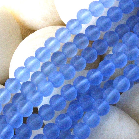6mm Round Sea Glass Beads Jewelry Making Supply Frosted