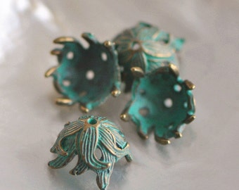 Verdigris Metal Bead Caps, Green Patina Findings 16x9mm (#10604)/ 10pcs