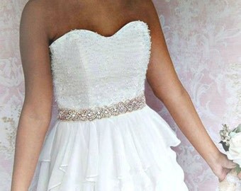 Rose Gold Bridal Sash, Swarovski Crystal Wedding Belt, Rhinestone Bridal Sash, 24" of Rhinestones - LYNAE