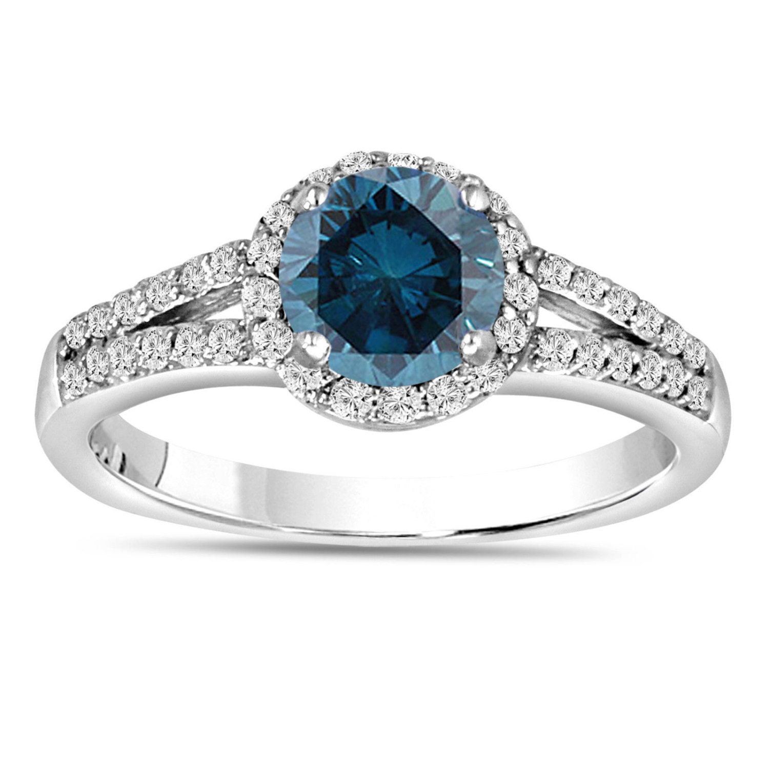 Blue Diamond Engagement Ring 1.36 Carat Fancy Blue & White