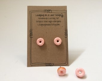 Pink Glazed Donut Earrings, Hypoallergenic, Surgical Steel Post Earrings, Miniature food, kawaii Doughnut for sensitive