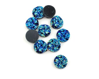 50pcs Dark Blue Resin Druzy Cabochon - Wholesale Cabochon 12mm - Sparkling Green Blue Gemstone Round Druzy Drusy Drusie Faux Geode Druzy A43