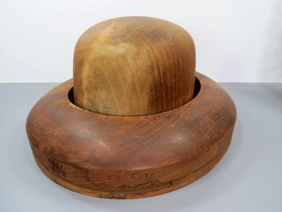 Vintage Wood Hat & Brim Block Mold Form Millinery Hat Mold