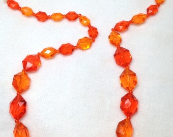 Vintage Orange Necklace, Plastic Beads, Single Strand, Western Germany