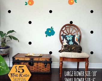FLOWER Wall Decals / floral wall decals, wall decal flower, children wall mural, polka dot wall decal, wall decal floral, wall decal bedroom