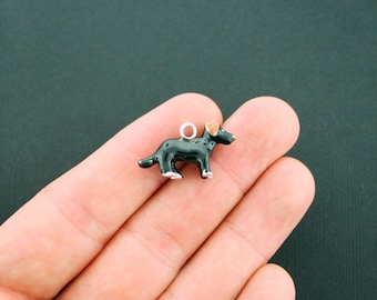 2 Black Dog Charms Silverplated Enamel 3D Details Fun and Colorful E199