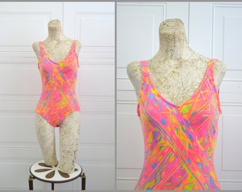 1980s Neon Southwestern Print Swimsuit