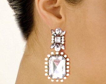 Bridal Earrings Wedding Earrings Dangle Earrings Wedding Bridal Jewelry Chunky Dangle Earrings Clear Rhinestone Large Clear Hollywood