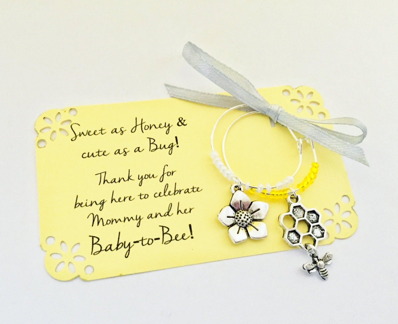 Baby to Bee Baby Shower wine charm favors: 2 charm set.