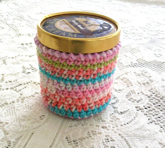Ice Cream Cozy - Multi Color Bright Pint Ice Cream Sleeve - Handmade Crochet Ice Cream Holder -Pint Size Cozy Cover - Cottage Decor