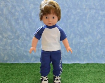 18" Boy Doll Clothes - Fits American Doll - Götz - Blue and White Sweats Outfit - Handmade