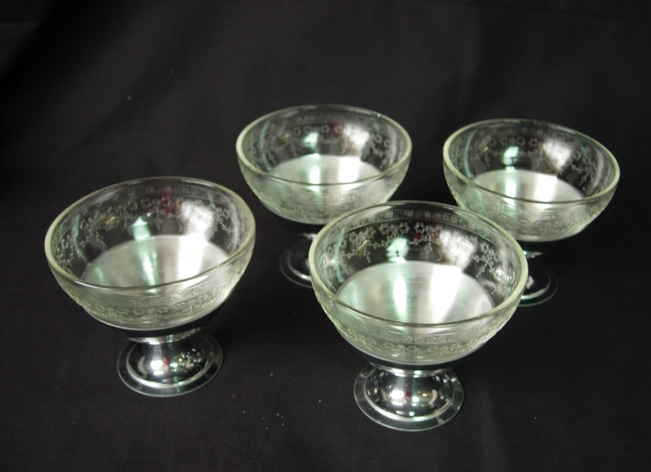 REDUCED Elegant Depression Glass Etched Sherbet Dessert Bowls