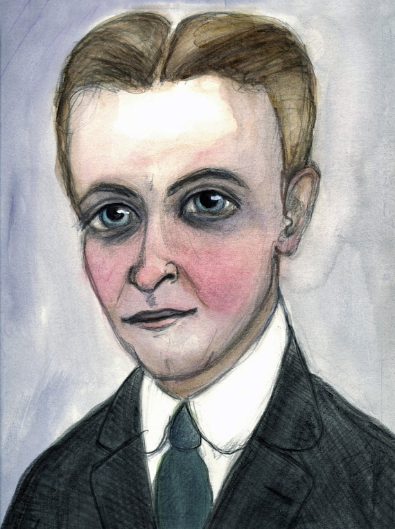 F. Scott Fitzgerald Literary Portrait Writers Illustration