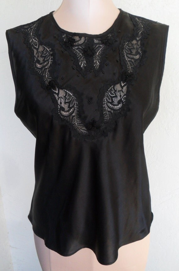 Vintage Camisole Black Satin Top Cami By Escapades Size Medium