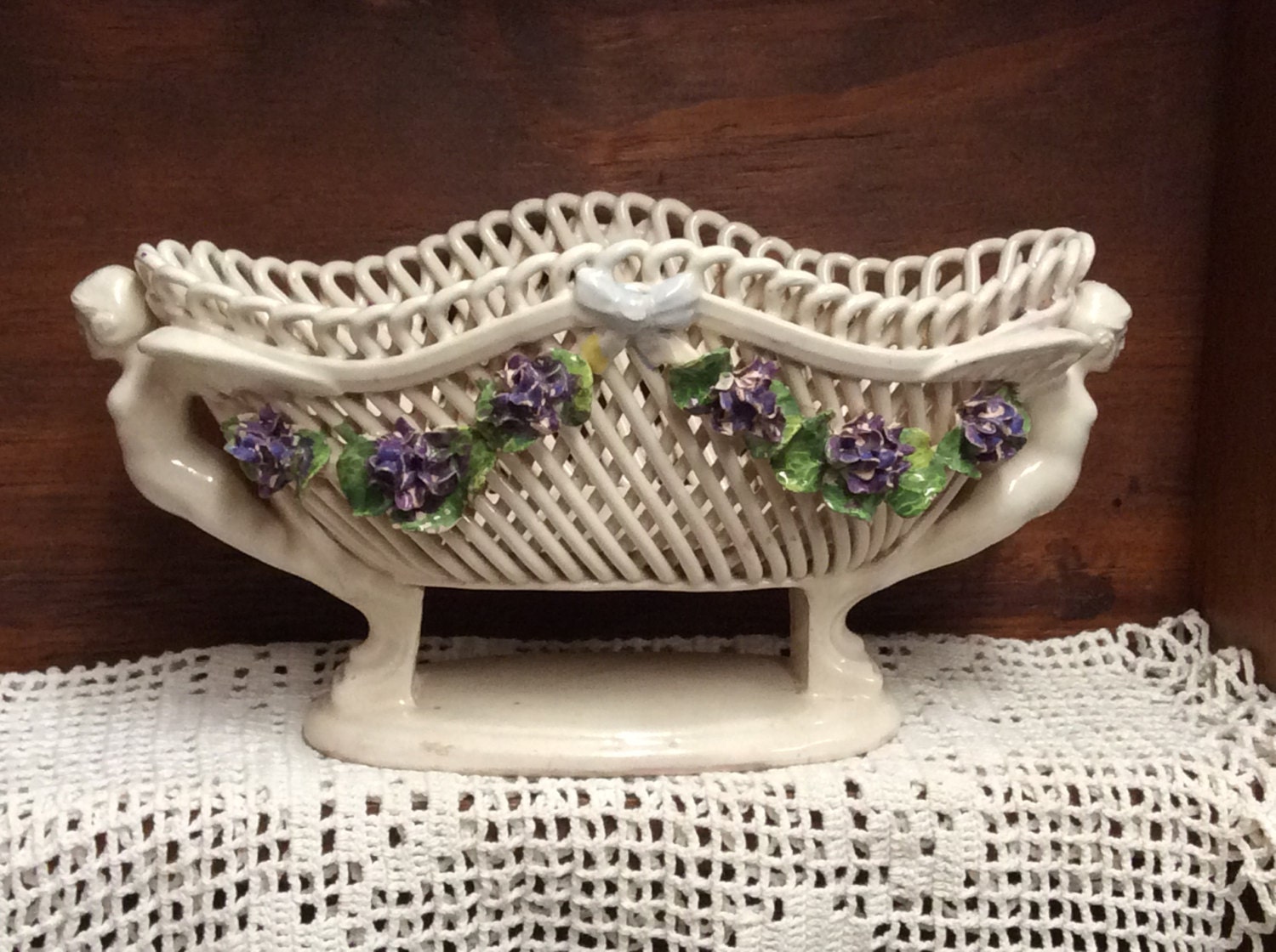 Bassano Pottery Reticulated Planter Nude Handles Italy