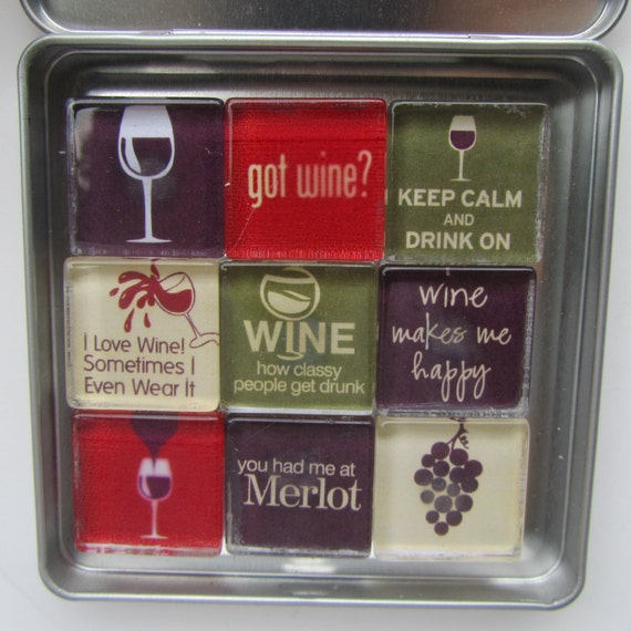 Items similar to Wine Themed Set of Nine with Storage