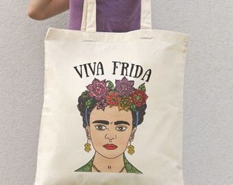 Frida Kahlo hand drawn tote bag-Viva Frida tote bag-mexican bag-tote bag-Valentines gift-Frida bag-quote tote-cool tote-NATURA PICTA-NPTB081